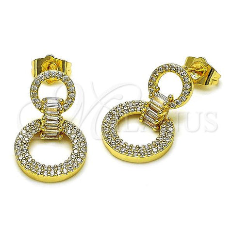 Oro Laminado Stud Earring, Gold Filled Style Baguette Design, with White Cubic Zirconia and White Micro Pave, Polished, Golden Finish, 02.283.0110