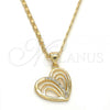 Oro Laminado Pendant Necklace, Gold Filled Style Heart Design, with White Micro Pave, Polished, Golden Finish, 04.195.0033.20