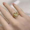 Oro Laminado Multi Stone Ring, Gold Filled Style Mom Design, with White Micro Pave, Polished, Golden Finish, 01.341.0140
