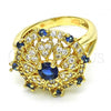 Oro Laminado Multi Stone Ring, Gold Filled Style Heart Design, with Sapphire Blue and White Cubic Zirconia, Polished, Golden Finish, 01.266.0022.07 (Size 7)