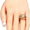 Oro Laminado Wedding Ring, Gold Filled Style Duo Design, with White Cubic Zirconia, Polished, Golden Finish, 01.284.0025.07 (Size 7)