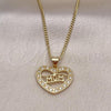 Oro Laminado Pendant Necklace, Gold Filled Style Mom Design, with White Cubic Zirconia, Polished, Golden Finish, 04.156.0089.1.18