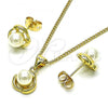 Oro Laminado Earring and Pendant Adult Set, Gold Filled Style with Ivory Pearl, Polished, Golden Finish, 10.156.0464