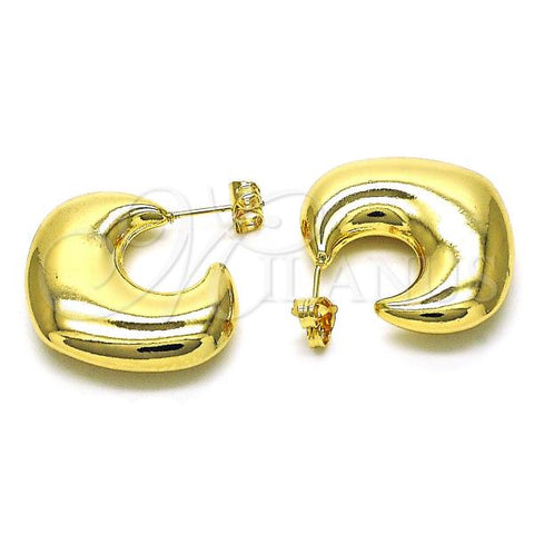 Oro Laminado Medium Hoop, Gold Filled Style Hollow and Heart Design, Polished, Golden Finish, 02.163.0276.30