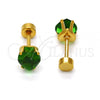 Stainless Steel Stud Earring, Heart Design, with Green Cubic Zirconia, Polished, Golden Finish, 02.271.0009.2