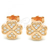 Sterling Silver Stud Earring, Four-leaf Clover Design, with White Micro Pave, Polished, Rose Gold Finish, 02.336.0096.1