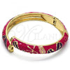 Oro Laminado Individual Bangle, Gold Filled Style Flower Design, Dark Pink Enamel Finish, Golden Finish, 07.246.0008.2.05 (10 MM Thickness, Size 5 - 2.50 Diameter)