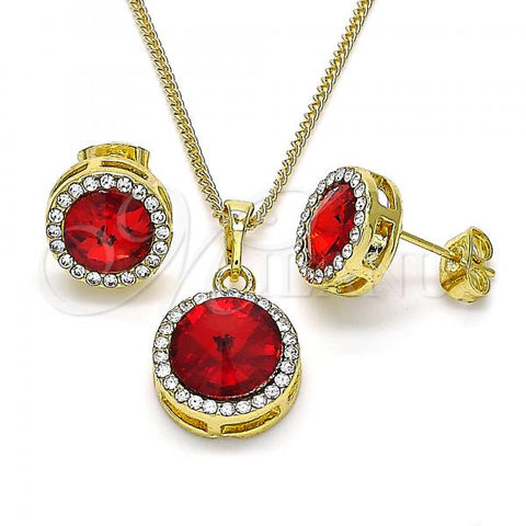 Oro Laminado Earring and Pendant Adult Set, Gold Filled Style with Garnet and White Crystal, Polished, Golden Finish, 10.379.0004