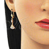 Oro Laminado Long Earring, Gold Filled Style with White Cubic Zirconia and White Micro Pave, Polished, Golden Finish, 02.213.0316