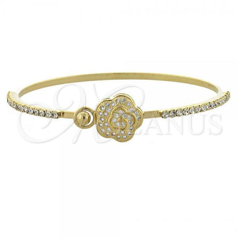 Oro Laminado Individual Bangle, Gold Filled Style Flower Design, with White Micro Pave and White Cubic Zirconia, Polished, Golden Finish, 07.97.0048 (02 MM Thickness, Size 5)