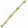 Oro Laminado Fancy Bracelet, Gold Filled Style Turtle Design, with Aqua Blue Crystal, Polished, Golden Finish, 03.32.0219.07