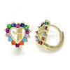 Oro Laminado Huggie Hoop, Gold Filled Style Heart Design, with Multicolor Cubic Zirconia, Polished, Golden Finish, 02.210.0658.2.12