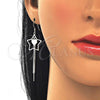 Sterling Silver Long Earring, Star and Heart Design, Polished, Rhodium Finish, 02.285.0104