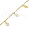 Oro Laminado Charm Anklet , Gold Filled Style Hand of God Design, Polished, Golden Finish, 03.63.2207.10