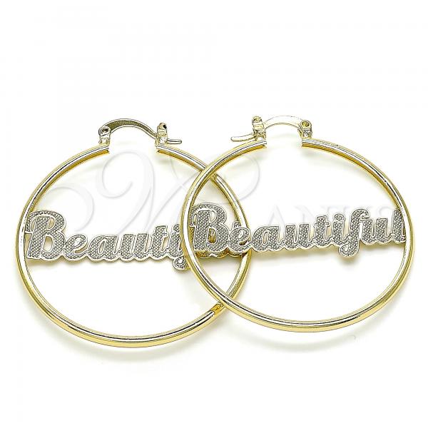 Oro Laminado Medium Hoop, Gold Filled Style Nameplate Design, Polished, Golden Finish, 02.213.0222.40