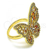 Oro Laminado Multi Stone Ring, Gold Filled Style Butterfly Design, with Multicolor Cubic Zirconia, Polished, Golden Finish, 01.283.0030.1.08