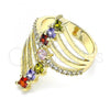 Oro Laminado Multi Stone Ring, Gold Filled Style with Multicolor Cubic Zirconia, Polished, Golden Finish, 01.210.0111.08