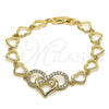 Oro Laminado Fancy Bracelet, Gold Filled Style Infinite and Heart Design, with White Micro Pave, Polished, Golden Finish, 03.283.0251.07