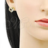 Oro Laminado Stud Earring, Gold Filled Style Heart Design, with White Micro Pave, Polished, Golden Finish, 02.412.0005