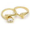 Oro Laminado Wedding Ring, Gold Filled Style Duo Design, with White Cubic Zirconia and White Micro Pave, Polished, Golden Finish, 01.99.0042.09 (Size 9)