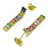 Oro Laminado Long Earring, Gold Filled Style with Multicolor Cubic Zirconia, Polished, Golden Finish, 02.403.0001