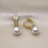 Oro Laminado Dangle Earring, Gold Filled Style Ball Design, with Ivory Micro Pave and White Cubic Zirconia, Polished, Golden Finish, 02.213.0773