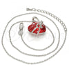 Rhodium Plated Pendant Necklace, Heart and Bow Design, with Padparadscha Swarovski Crystals and White Micro Pave, Polished, Rhodium Finish, 04.239.0001.3.16