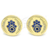 Oro Laminado Stud Earring, Gold Filled Style Hand of God Design, with Sapphire Blue Micro Pave, Polished, Golden Finish, 02.156.0445.1