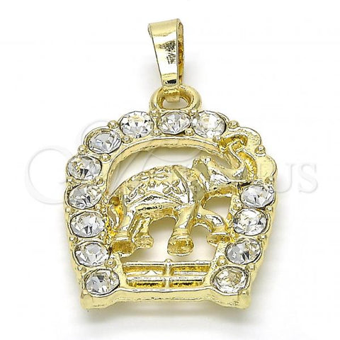 Oro Laminado Fancy Pendant, Gold Filled Style Elephant Design, with White Crystal, Polished, Golden Finish, 05.213.0016