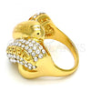 Oro Laminado Multi Stone Ring, Gold Filled Style Greek Key Design, with White Crystal, Polished, Golden Finish, 01.241.0040.07 (Size 7)