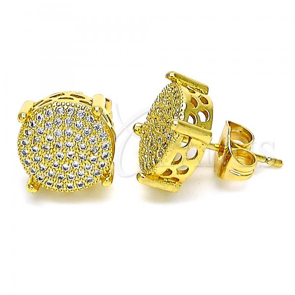 Oro Laminado Stud Earring, Gold Filled Style with White Micro Pave, Polished, Golden Finish, 02.344.0098