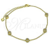 Oro Laminado Fancy Anklet, Gold Filled Style Rolo Design, with White Micro Pave, Polished, Golden Finish, 03.213.0286.10