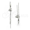 Sterling Silver Long Earring, Star Design, with White Micro Pave, Polished, Rhodium Finish, 02.186.0163.1