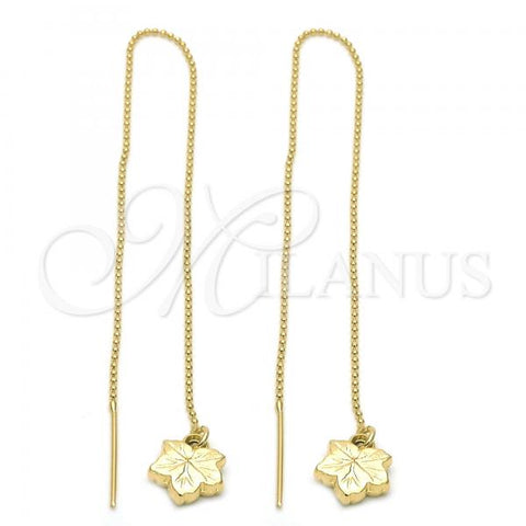 Oro Laminado Threader Earring, Gold Filled Style Leaf Design, Golden Finish, 5.115.003
