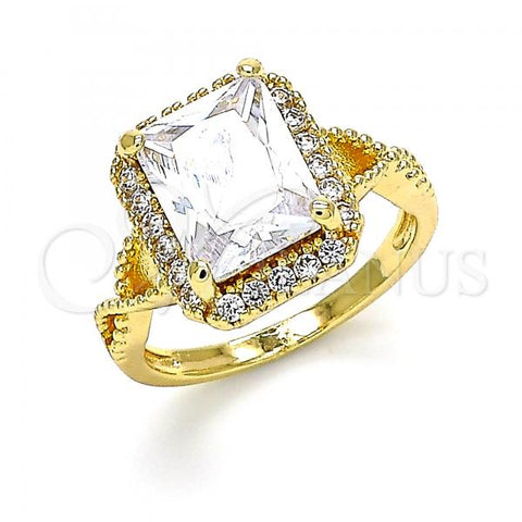 Oro Laminado Multi Stone Ring, Gold Filled Style with White Cubic Zirconia, Polished, Golden Finish, 01.210.0128.06