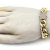 Oro Laminado Fancy Bracelet, Gold Filled Style Chunky Design, with White Cubic Zirconia, Polished, Golden Finish, 03.156.0043.09