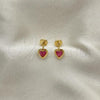 Oro Laminado Stud Earring, Gold Filled Style Heart Design, with Pink Cubic Zirconia, Polished, Golden Finish, 02.09.0210