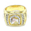 Oro Laminado Mens Ring, Gold Filled Style Horse Design, with White Crystal, Polished, Tricolor, 01.351.0008.12 (Size 12)