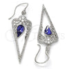 Rhodium Plated Long Earring, Teardrop and Flower Design, with Tanzanite Swarovski Crystals and White Cubic Zirconia, Polished, Rhodium Finish, 02.26.0155