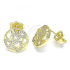 Oro Laminado Stud Earring, Gold Filled Style Heart Design, with White Micro Pave, Polished, Golden Finish, 02.199.0035