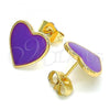 Oro Laminado Stud Earring, Gold Filled Style Heart Design, Purple Enamel Finish, Golden Finish, 02.213.0218.3