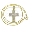 Oro Laminado Pendant Necklace, Gold Filled Style Cross Design, with White Micro Pave, Polished, Golden Finish, 04.156.0234.18