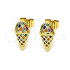 Oro Laminado Stud Earring, Gold Filled Style Ice Cream Design, with Multicolor Micro Pave, Polished, Golden Finish, 02.344.0133.1