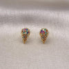 Oro Laminado Stud Earring, Gold Filled Style Ice Cream Design, with Multicolor Micro Pave, Polished, Golden Finish, 02.344.0133.1