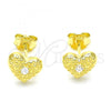 Sterling Silver Stud Earring, Heart Design, with White Cubic Zirconia, Polished, Golden Finish, 02.369.0039.2