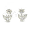 Sterling Silver Stud Earring, Heart Design, with White Cubic Zirconia, Polished, Rhodium Finish, 02.369.0039