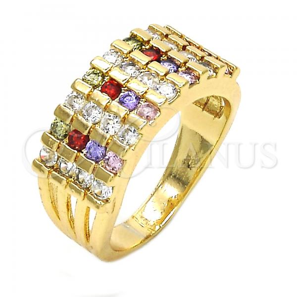 Oro Laminado Multi Stone Ring, Gold Filled Style with Multicolor Cubic Zirconia, Polished, Golden Finish, 01.210.0064.1.07 (Size 7)