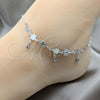 Sterling Silver Fancy Anklet, Flower and Moon Design, Polished, Silver Finish, 03.409.0085.10