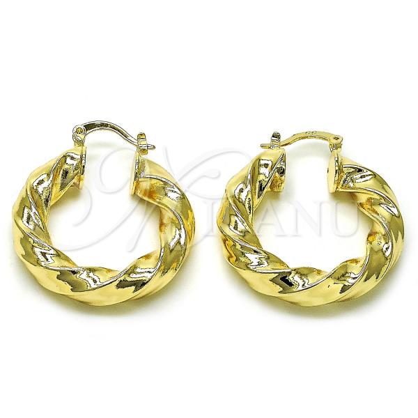 Oro Laminado Medium Hoop, Gold Filled Style Hollow and Twist Design, Polished, Golden Finish, 02.170.0480.30