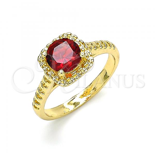 Oro Laminado Multi Stone Ring, Gold Filled Style with Garnet Cubic Zirconia, Polished, Golden Finish, 01.284.0044.1.07